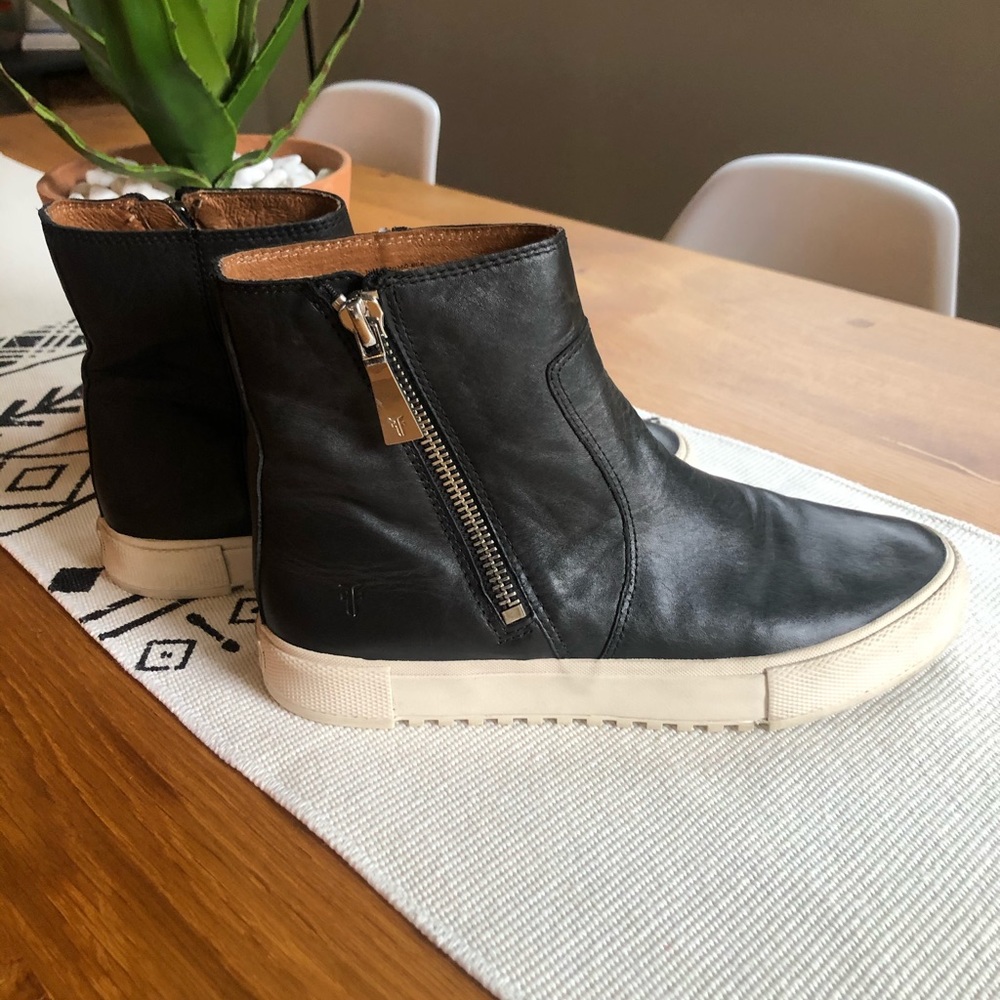 Frye Black Ankle Boots with White Soles
